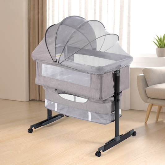 Foldable Bedside Baby Cradle for Infants, Portable Nursery Sleeper in Gray or Pink with 15.43 lb Product Weight and 33 lb Listed Infant Weight Limit