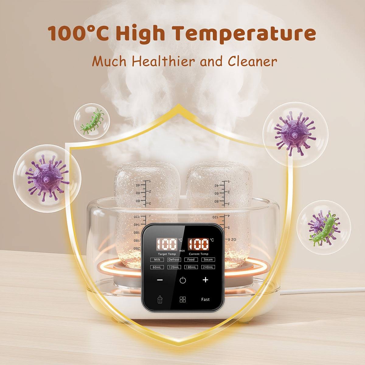 Dual Baby Bottle Warmer for Breast Milk and Formula, 6-in-1 Countertop Milk Heater with Timer, Defrost, Keep-Warm and Baby Food Jar Heating