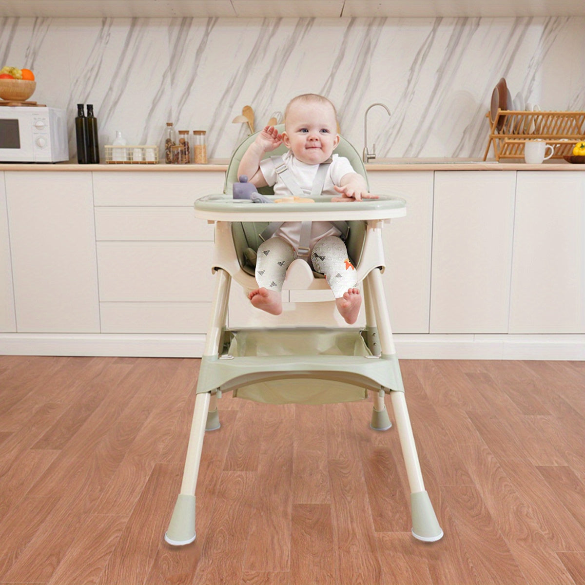 Foldable Baby High Chair with Removable Tray, Portable Dining Seat for Baby Mealtimes, Space-Saving Feeding Chair in Pink, Green or Khaki