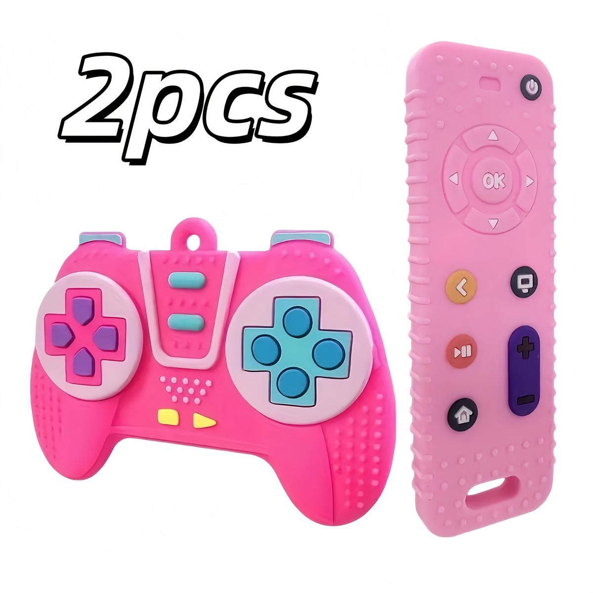 Silicone Baby Teething Toys with TV Remote and Game Controller Designs, Soft Chew Toys with Colorful Button Details for Supervised Play