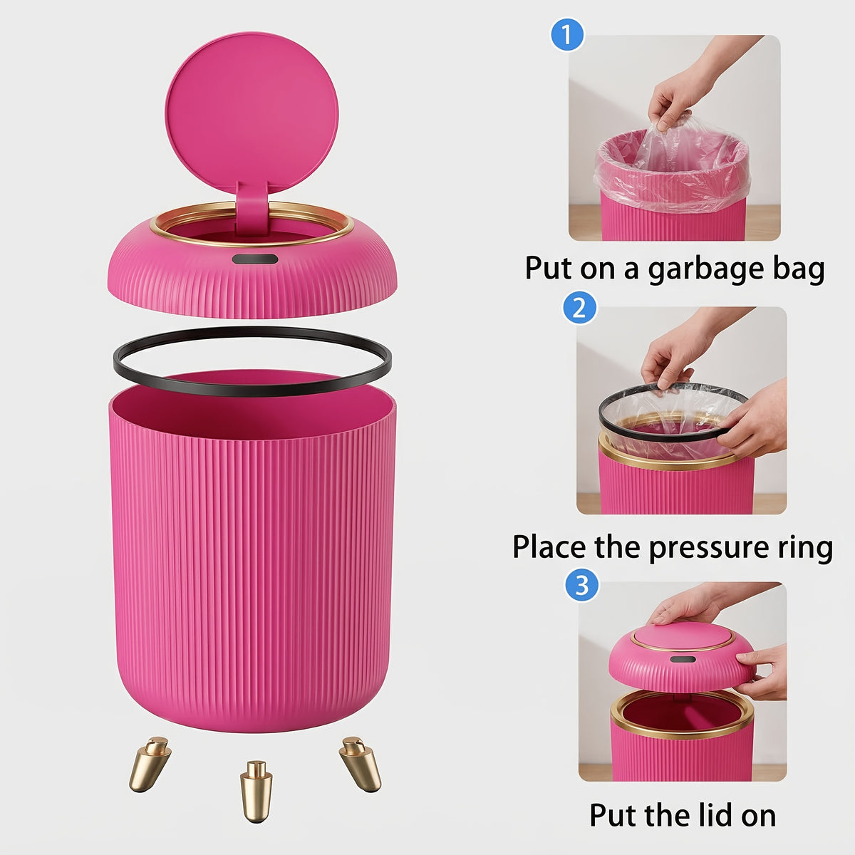Automatic Touchless Trash Can with Sensor-Opening Lid and Odor-Containing Seal, Compact Waste Bin for Bathroom, Bedroom or Home Office