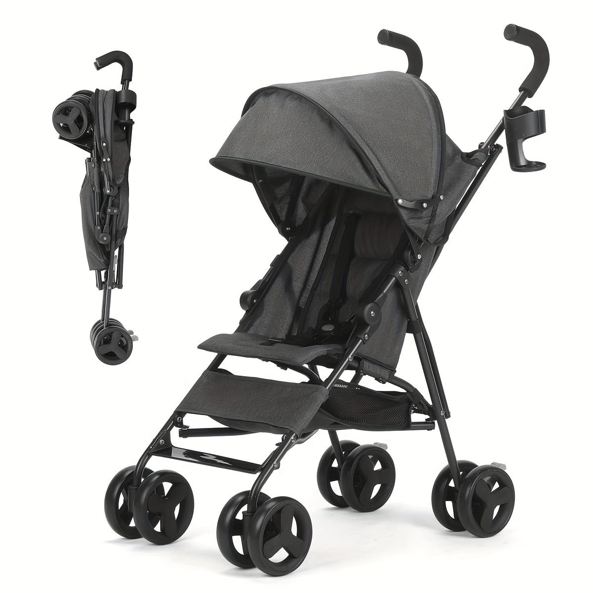 Compact Umbrella Stroller with Reclining Seat, Lightweight Folding Travel Pushchair with Canopy and Pop-Out Sun Visor in Pink or Gray