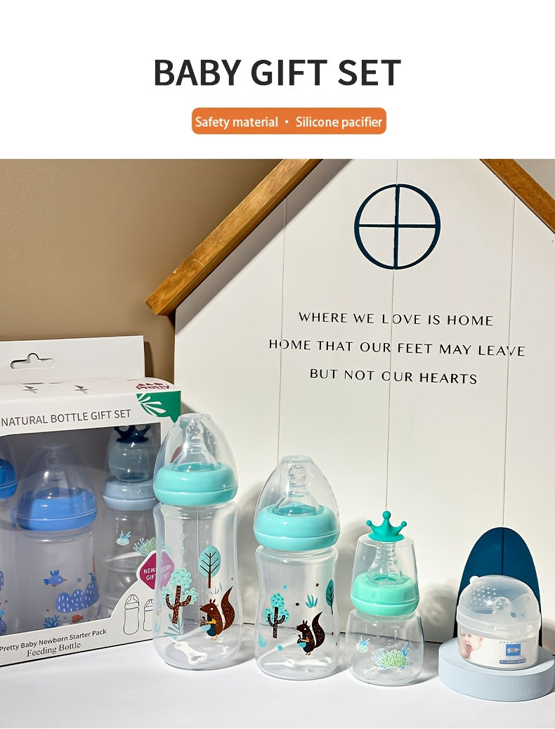 Wide Neck Baby Bottle Gift Set with Covered Feeding Bottles, Pink Green or Blue Options for Everyday Feeding and Baby Shower Gifting