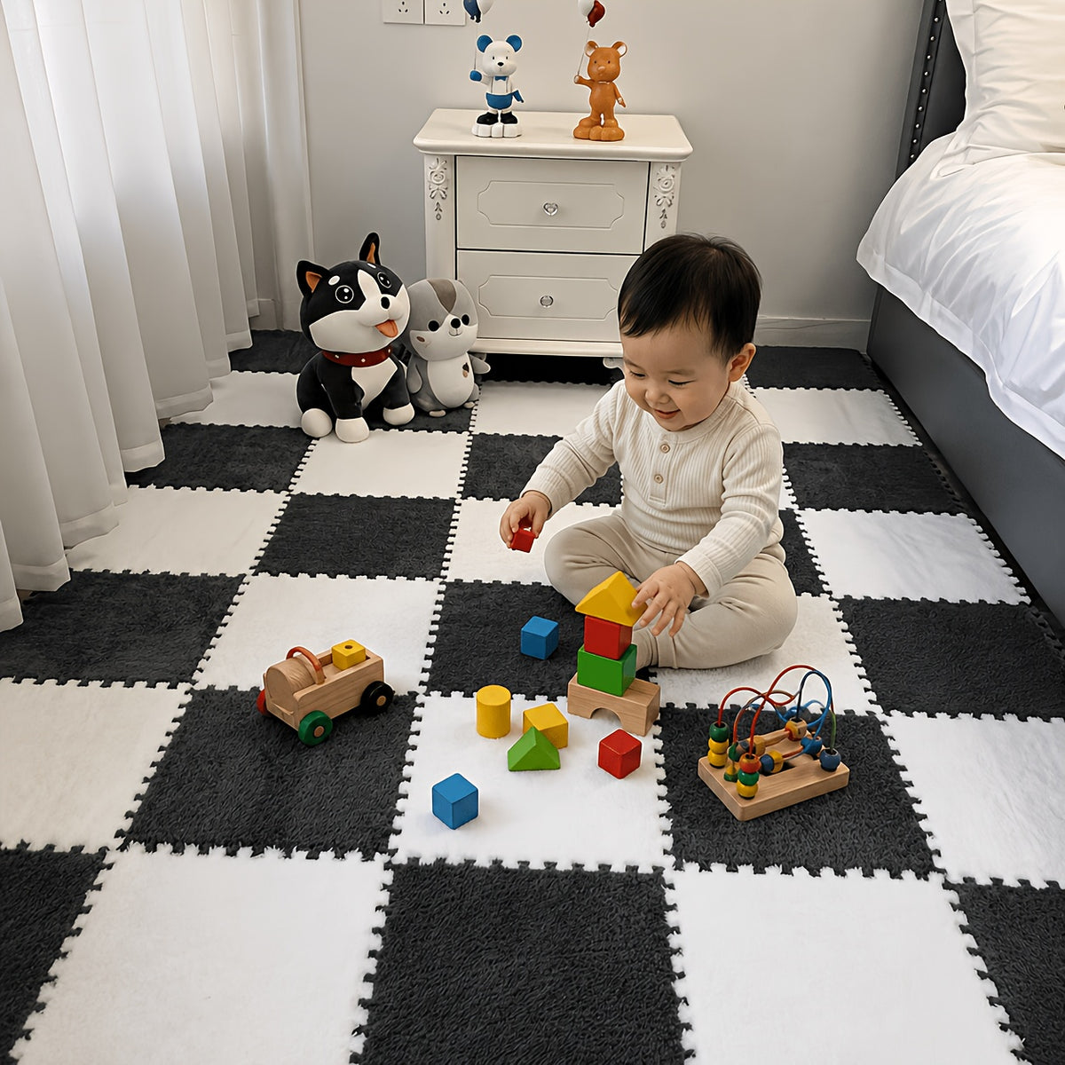 Interlocking Baby Play Mat Tiles, 20-Piece Soft Suede-Style Foam Floor Set with Anti-Skid Surface for Crawling, Playrooms and Nursery Floors