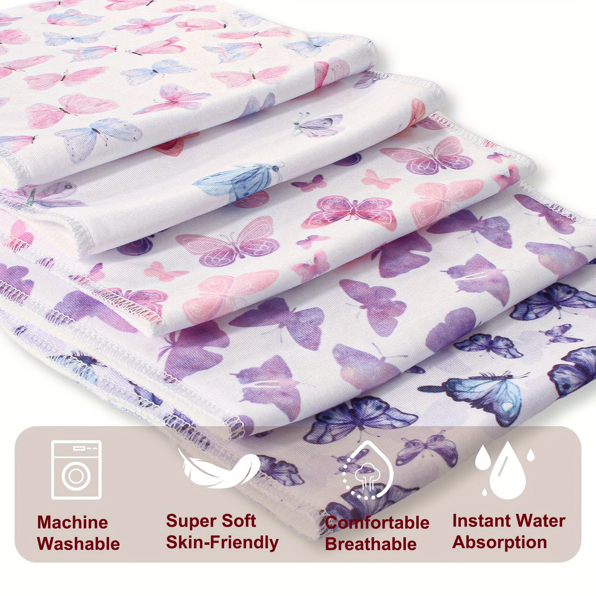Printed Newborn Burp Cloths, 10-Piece Machine Washable Baby Washcloth and Burp Rag Set with Floral, Butterfly and Fox Style Options for Feeding