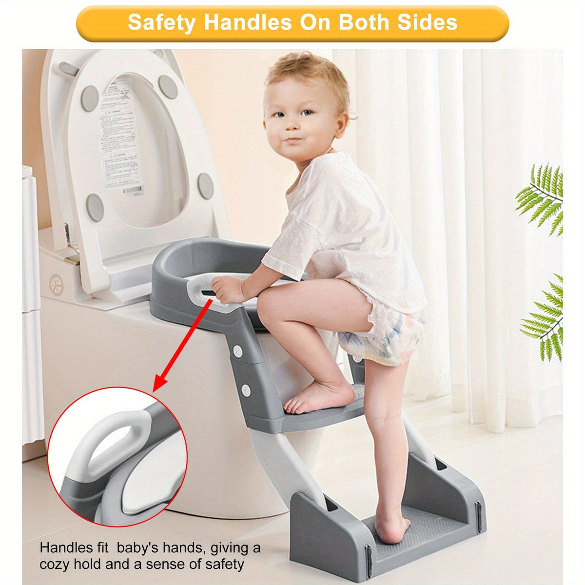 Convertible Toddler Potty Seat with Double-Step Ladder, 2-in-1 Foldable Toilet Trainer with Removable PVC Cushion, Splash Guard and Side Handles