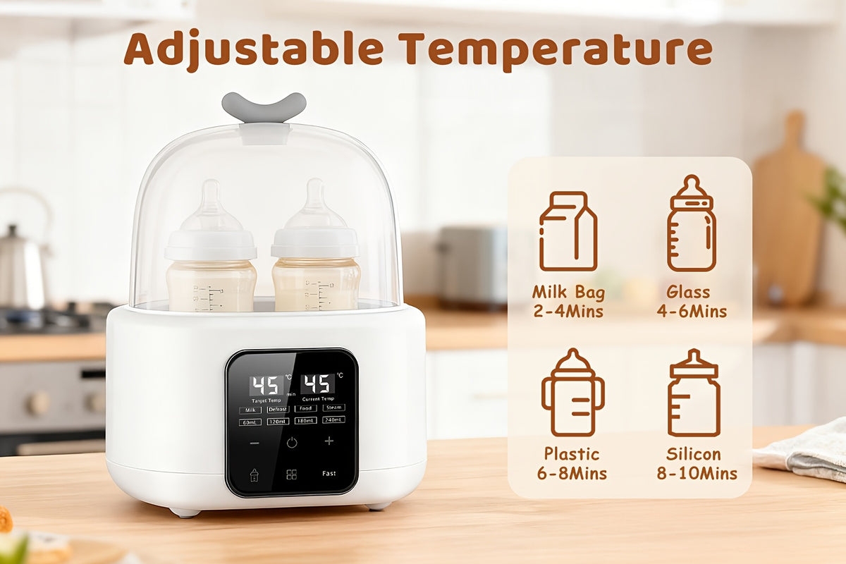 Dual Baby Bottle Warmer for Breast Milk and Formula, 6-in-1 Countertop Milk Heater with Timer, Defrost, Keep-Warm and Baby Food Jar Heating