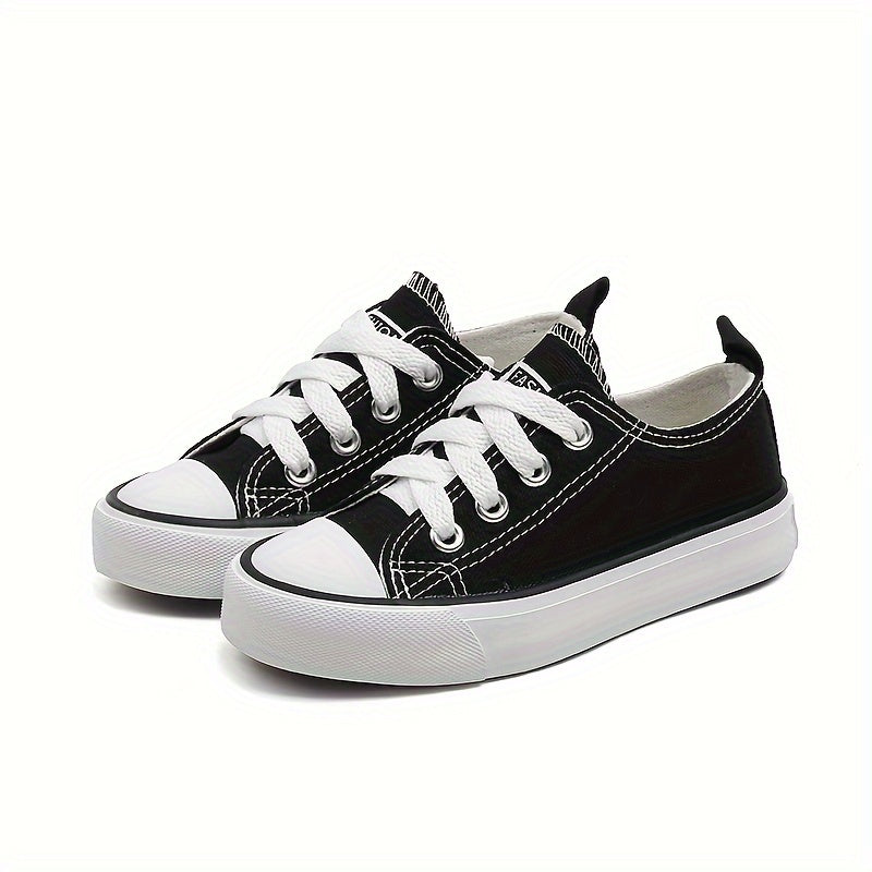 Kids Black Canvas Sneakers with Rubber Non-Slip Soles, Lightweight Everyday Walking Shoes for Boys and Girls, Toddler to Big Kid Sizes