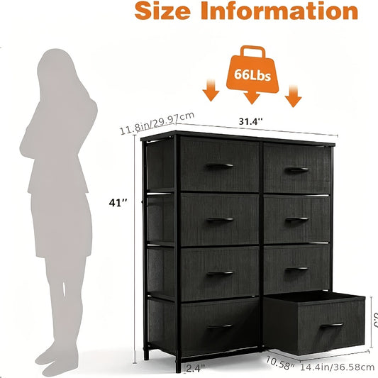 8 Drawer Dresser for Nursery and Bedroom, Steel Frame Storage Chest with Anti-Tip Design, Black, Gray, White or Brown Options, Assembly Required