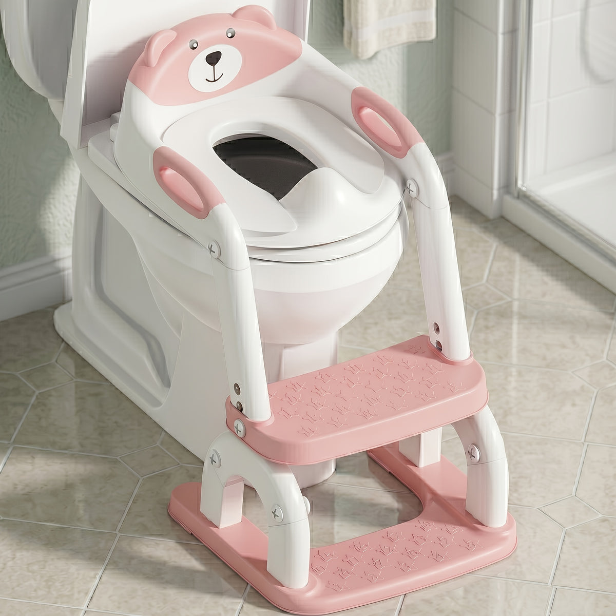 Toddler Potty Trainer, 2-in-1 Toilet Seat and Step Ladder, Adjustable Heavy-Duty Design with Anti-Slip Base for Boys and Girls