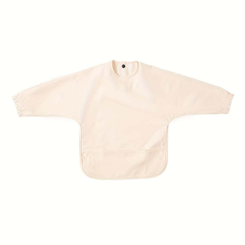 Sleeved Baby Bib with Food Pocket, Wipeable Long Sleeve Feeding Smock with Snap Closure for Babies and Toddlers 6-36 Months at Mealtimes