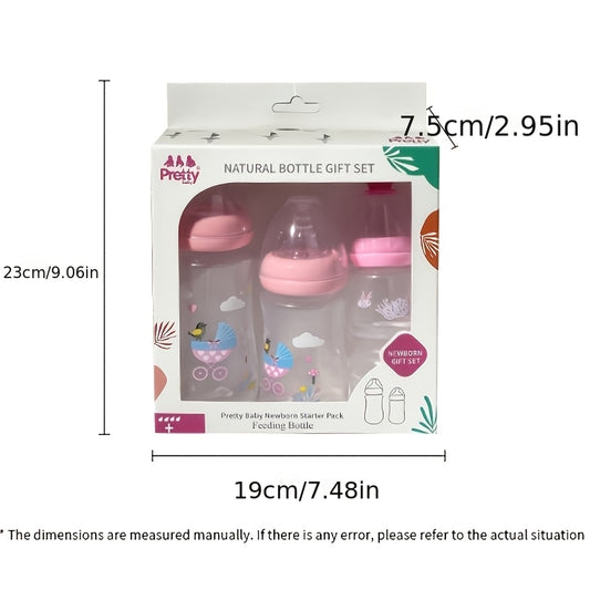 Wide Neck Baby Bottle Gift Set with Covered Feeding Bottles, Pink Green or Blue Options for Everyday Feeding and Baby Shower Gifting