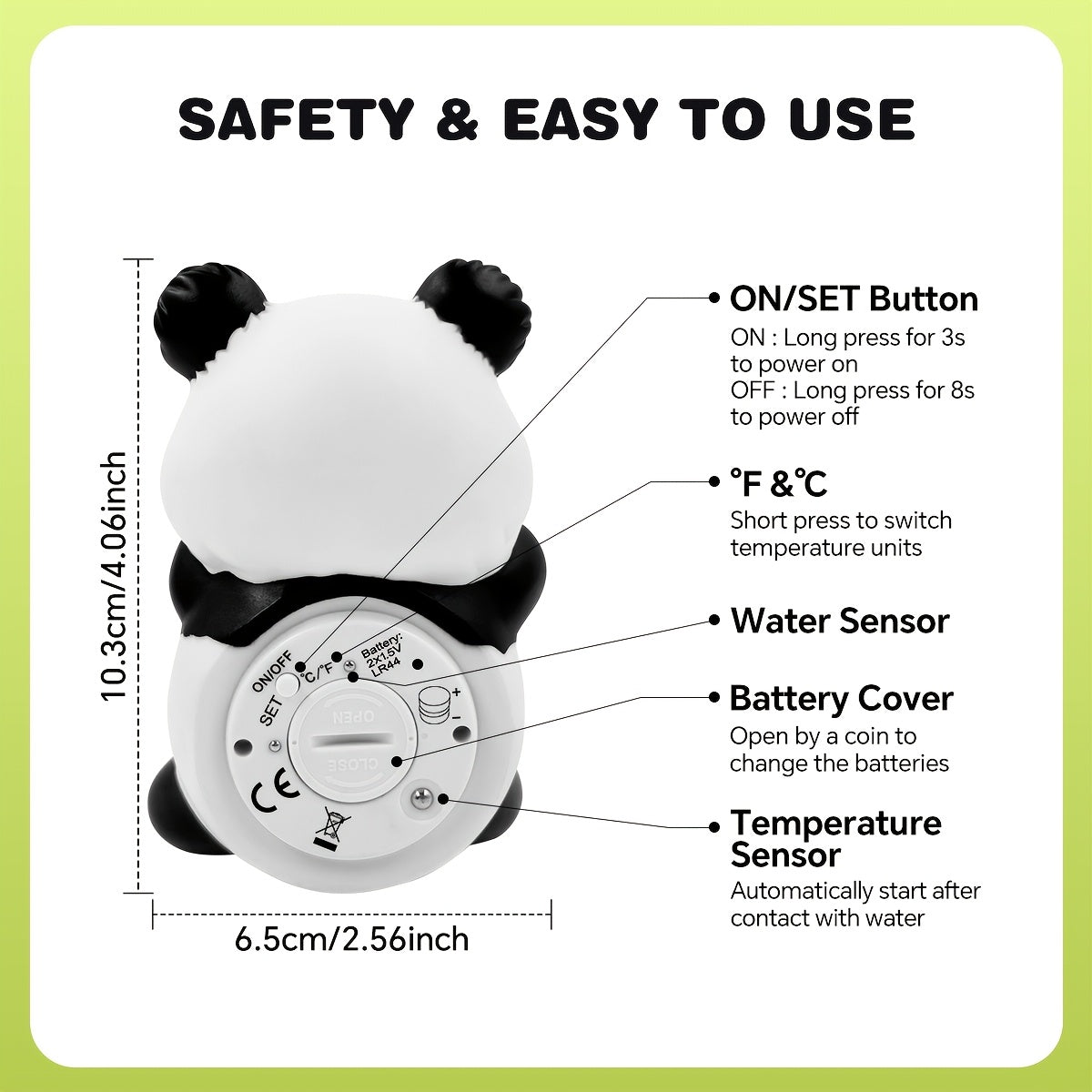Floating Baby Bath Water Thermometer in Classic Panda Design, Infant Bathtub Temperature Checker for Supervised Bath Time and Nursery Bath Essentials