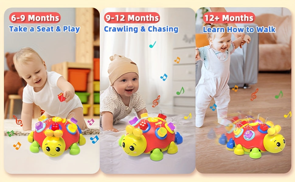 Musical Ladybug Crawling Toy with Lights, ABC, Numbers and Shapes Activities, Red Interactive Baby Floor Play Toy, Batteries Not Included