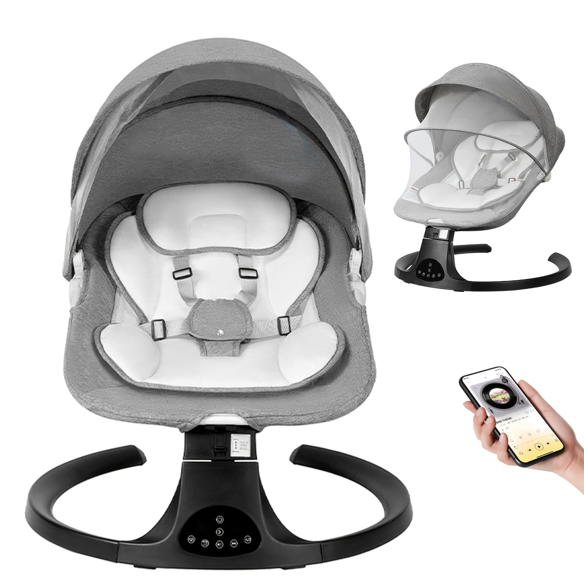 Electric Baby Swing for Infants 0-9 Months with 5 Adjustable Speeds, 10 Lullabies, Foldable Frame and Cushioned Seat for Supervised Soothing at Home