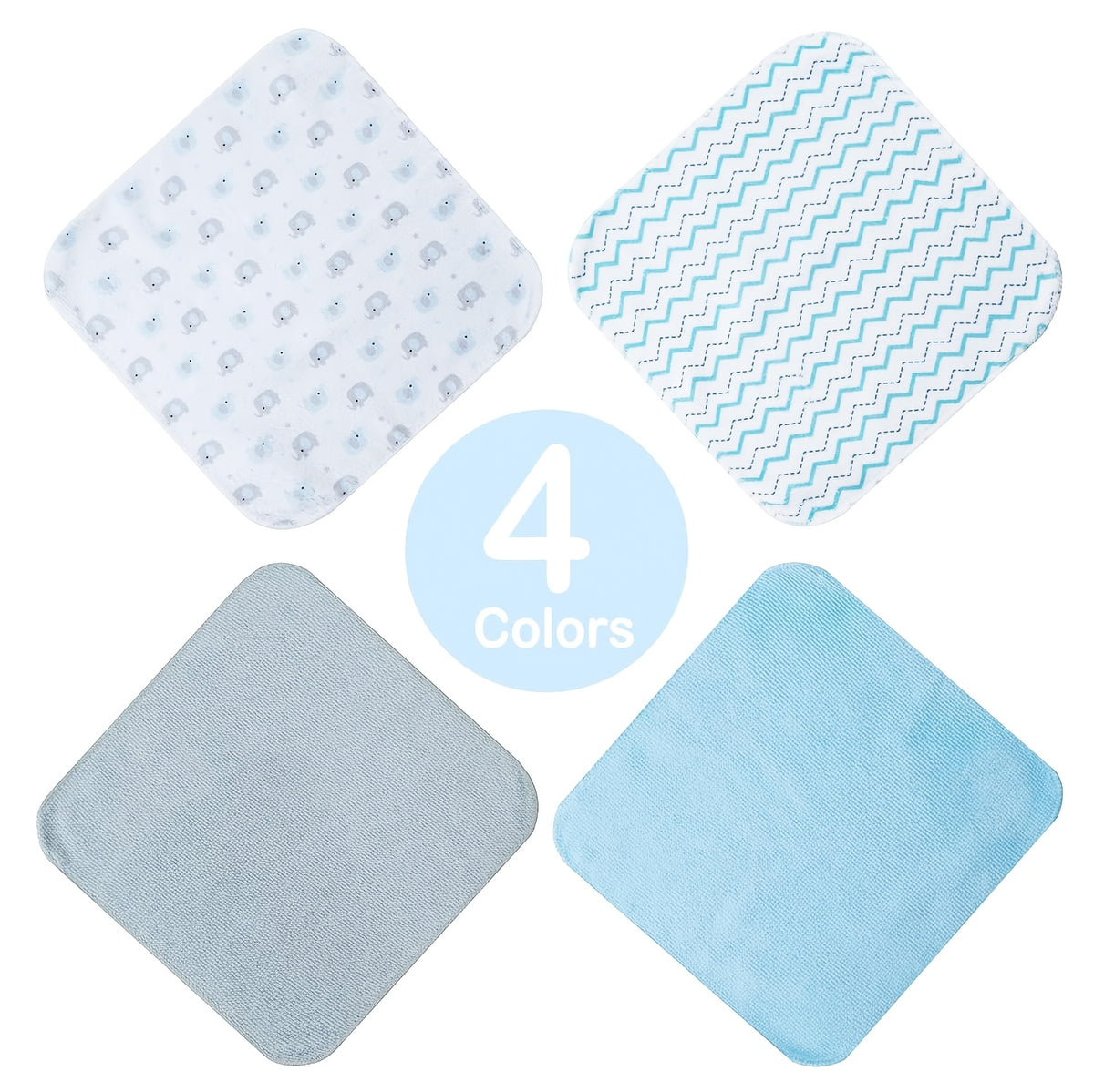 Soft Baby Washcloths 24-Pack, 9 x 9 Inch Absorbent Face and Body Bath Cloths with Whale, Elephant and Dinosaur Style Options for Everyday Care
