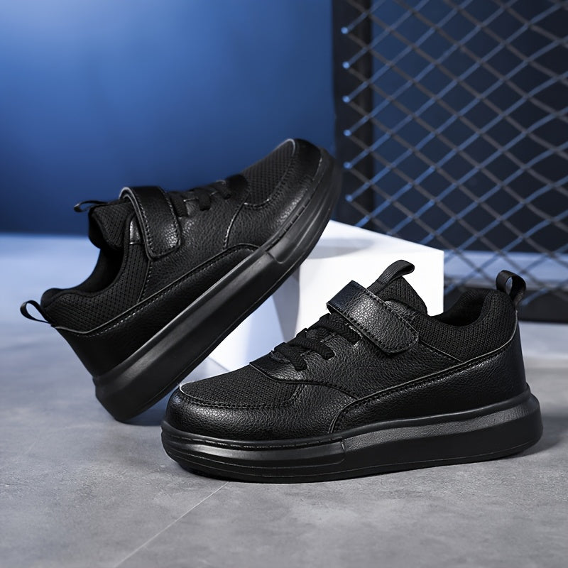 Kids Black Running Sneakers with Breathable Mesh Upper and Lightweight EVA Midsole, Low-Top Athletic Shoes for Daily Play and Casual Outings