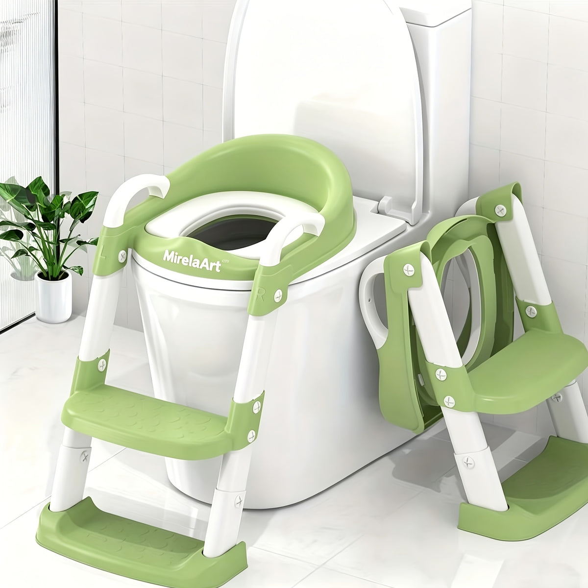 Wide-Step Toddler Toilet Training Seat with Ladder, Adjustable Potty Seat with Splash Guard, Anti-Slip Steps and Handles for Boys and Girls