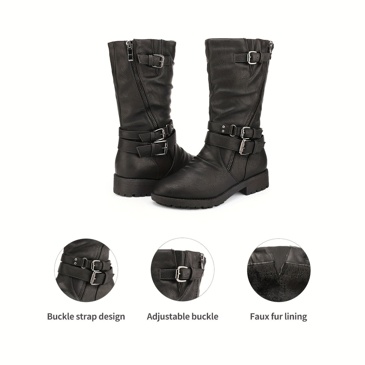 Buckle-Zip Knee-High Winter Boots for Girls - Plush Faux Fur Lined, Textured TPR Sole with Stable Heel, Cozy Warm Fashion Boots for Cold Weather, Toddler to Big Kid