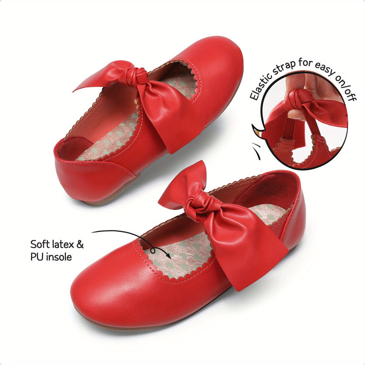 Girls Ballet Dress Flats with Bow and Elastic Strap, Soft Padded Mary Jane Shoes for Toddler, Little Kid & Big Kid Weddings, Parties and Christmas Outfits