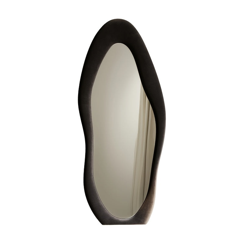 Full Length Mirror with Irregular Velvet Frame and Rounded Corners, Decorative Floor Mirror for Kids Room or Nursery in Six Colors