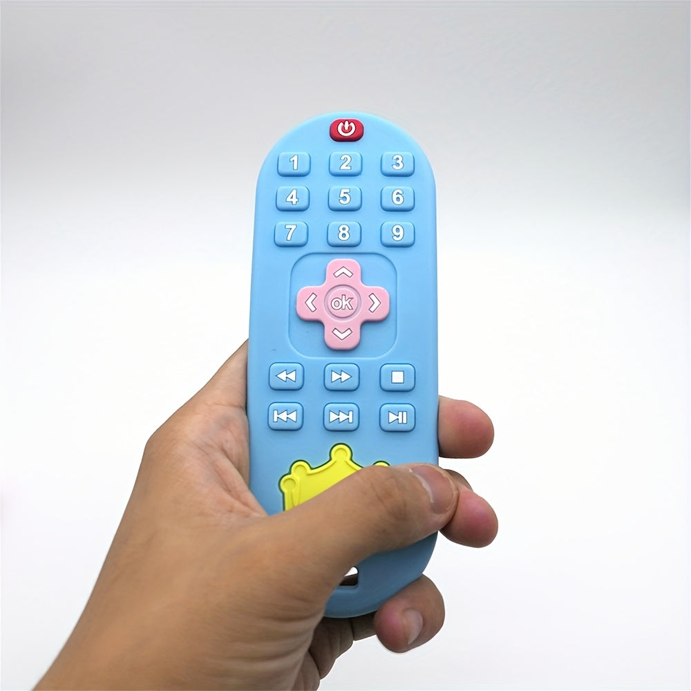 Remote Control Baby Teether in Silicone with Crown Design and Raised Button Textures, Black, Blue or Pink Teething Gift for Babies