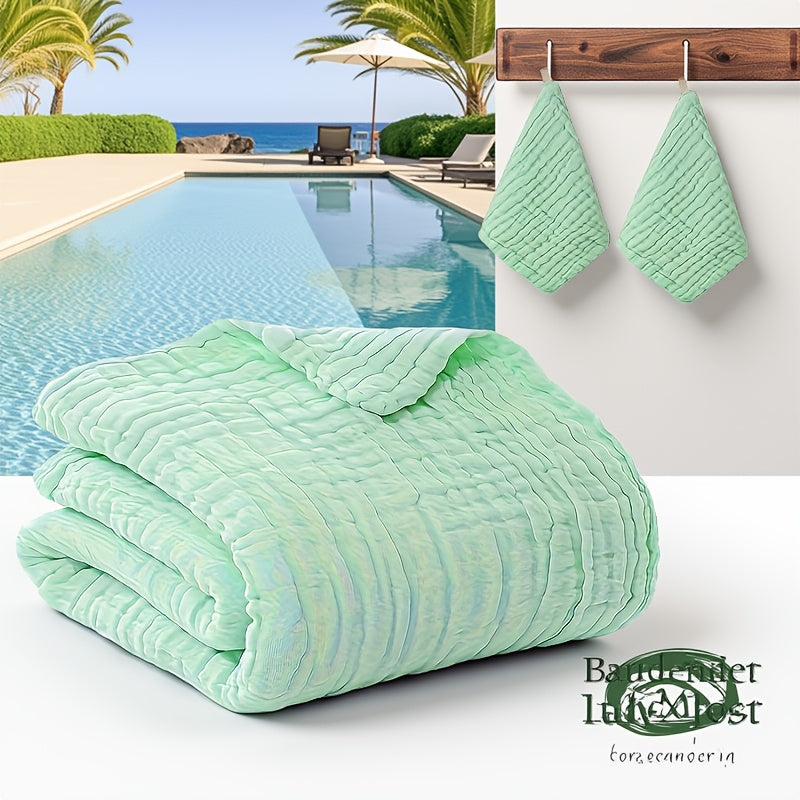Baby Blanket and Towel Set, 3-Piece Soft Breathable Swaddle Blanket with 2 Absorbent Square Towels for Newborn Care and Baby Shower Gifts