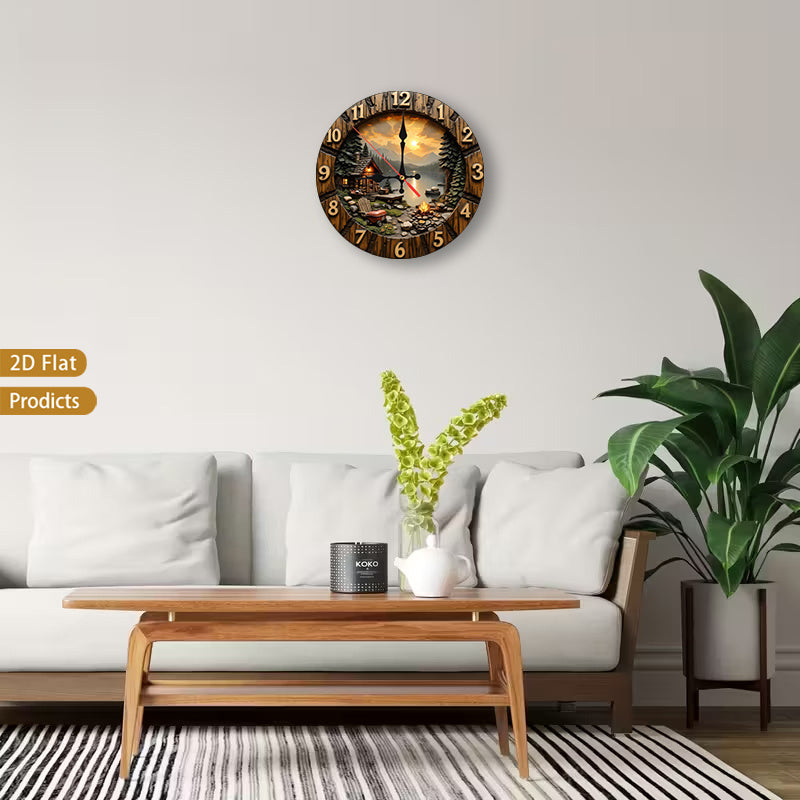 Mountain Cabin Campfire Nursery Wall Clock, Silent Non-Ticking Battery-Powered Decor for Baby Room, Bedroom, Kitchen or Living Room