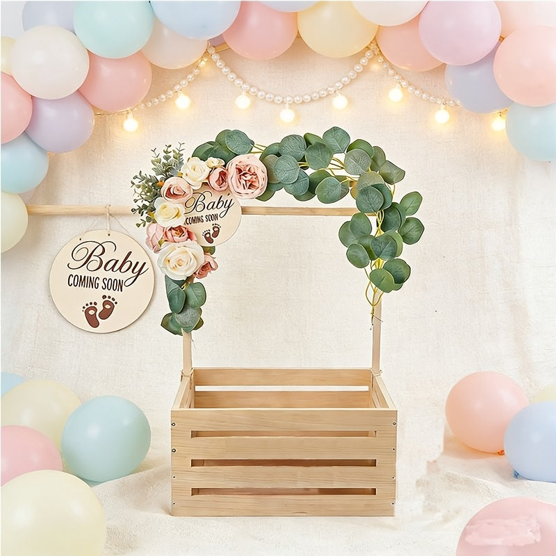 Wooden Shower Gift Basket Crate with Alphabet Letter Design, Easy Assembly Storage and Display Box in Natural Color, Available as 1 or 2 Pieces
