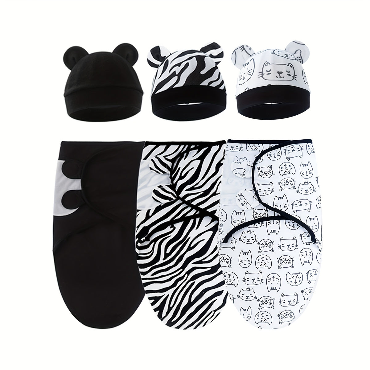 Newborn Blanket and Hat Set for 0 to 3 Months, Coordinated Baby Wrap and Cap in Multiple Color and Print Styles for Coming-Home Photos and Gifting