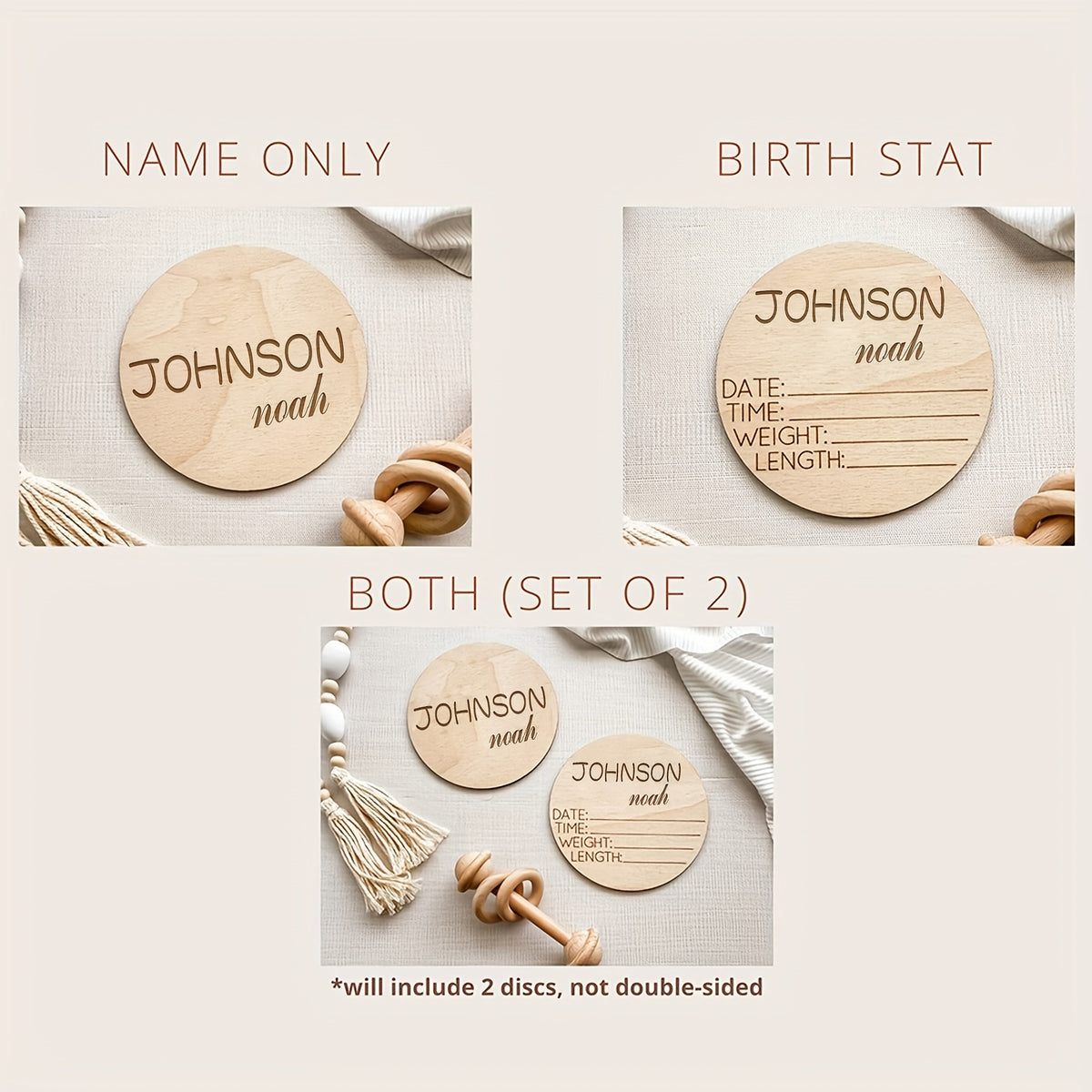 Personalized Baby Birth Announcement Sign, Engraved Wooden Newborn Name Keepsake with Birth Details, Hello World Photo Prop and Baby Shower Gift
