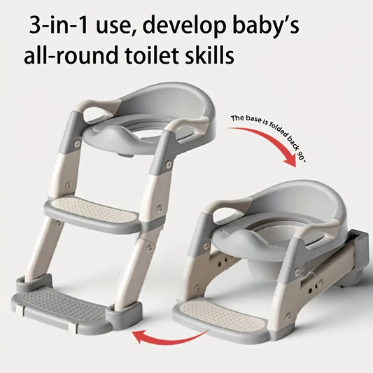 Adjustable Toddler Potty Ladder and Toilet Training Seat, 3-in-1 Foldable Plastic Step Stool with Listed Harness Feature, Purple or Green Options