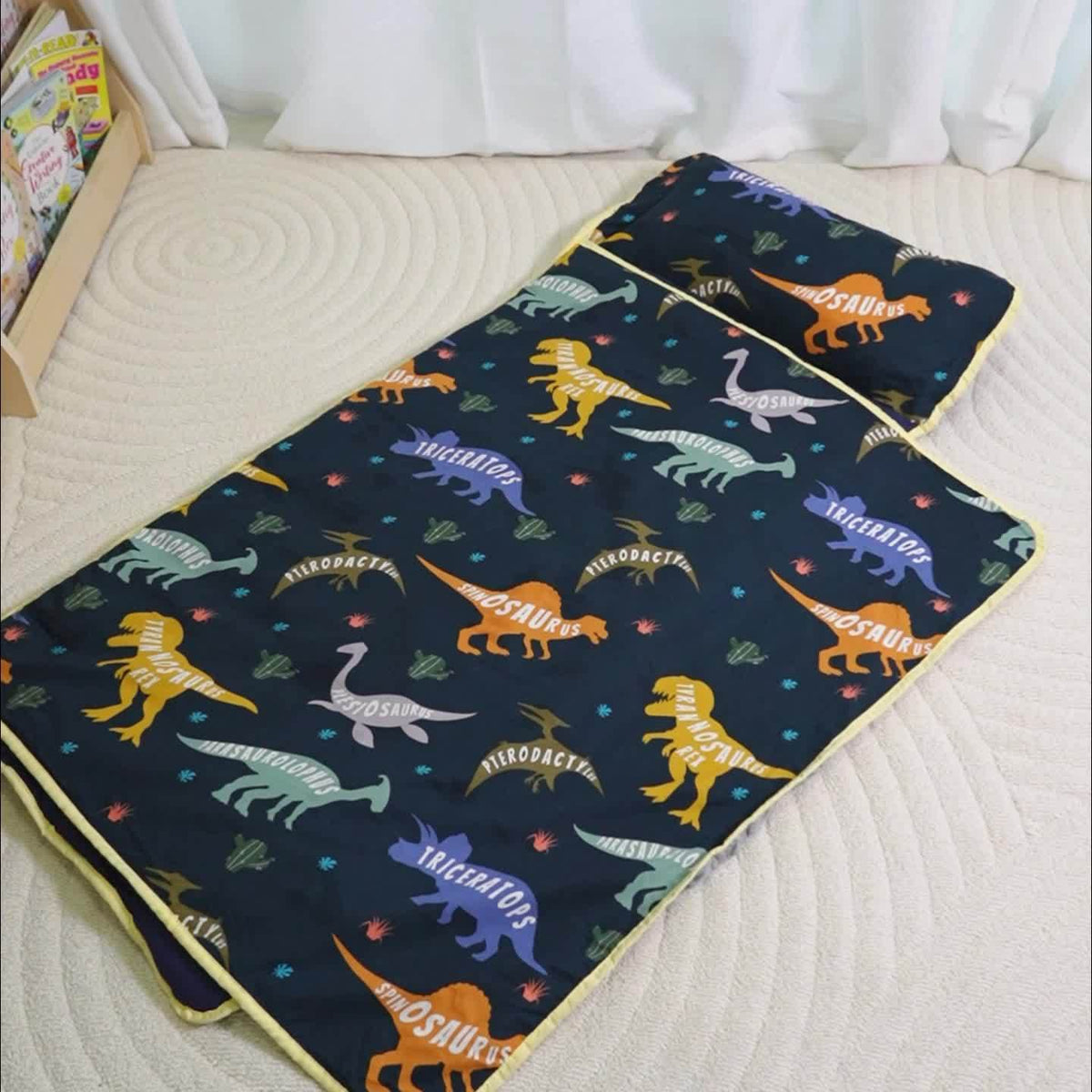 Portable Nap Mat for Preschool and Daycare by Primlect, Foldable Minky Dot Rest Mat with Built-In Pillow and Machine-Washable Design for Kids