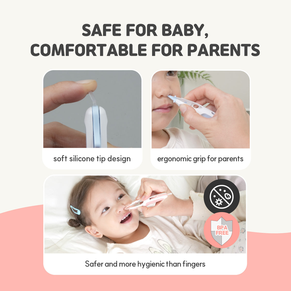 Rotating Baby Nose Cleaner Tweezer with Scoop & Loop for Newborns and Infants, BPA-Free PP Nasal Care Tool for Sticky or Dry Mucus, One-Hand Locking Design, Blue or Pink