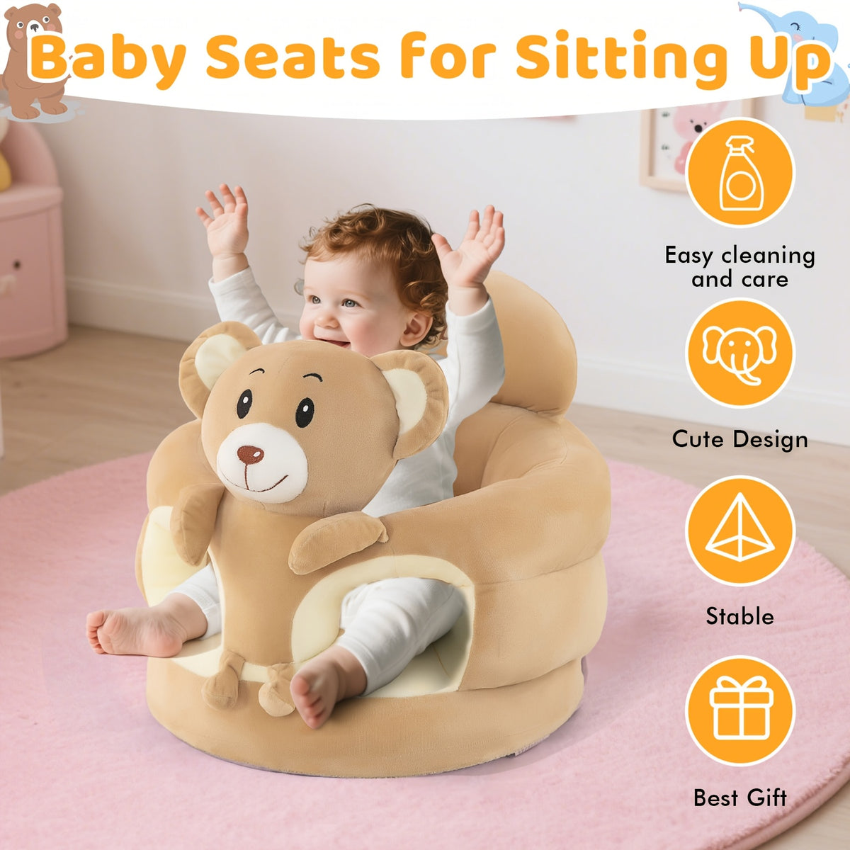 Baby Sofa Support Seat for Sitting Up, Plush Sit Me Up Floor Chair for Infants 0-12 Months, Padded Baby Seat for Posture and Muscle Development, Cozy Infant Lounger Chair