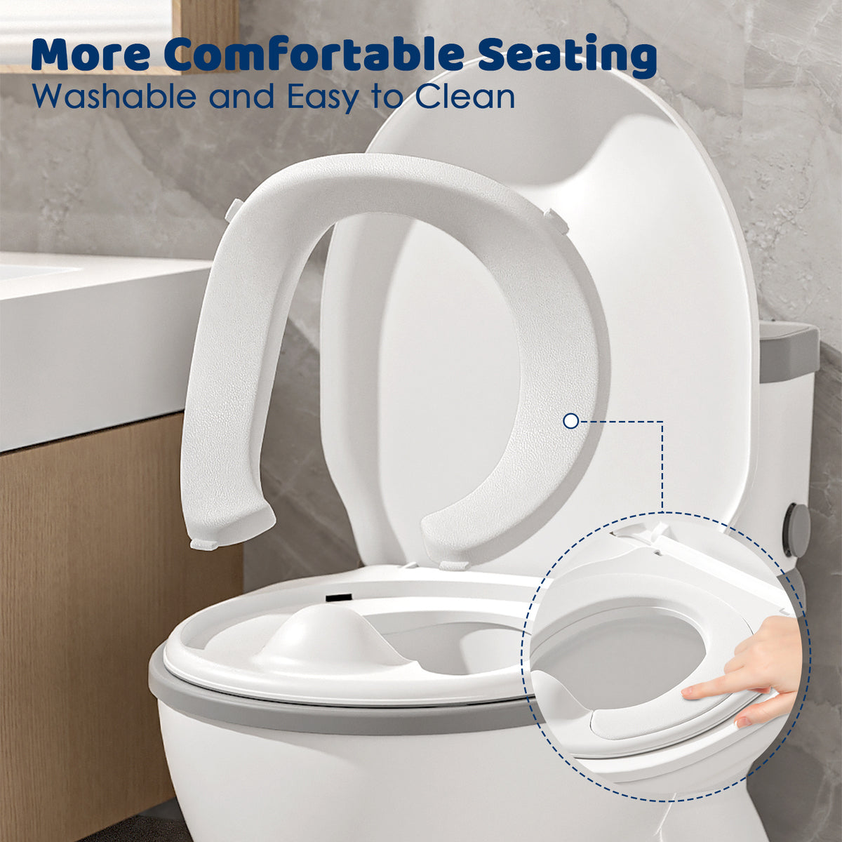 Kids Potty Chair with Flush Sound and Removable Training Seat, Toddler Toilet with Wipes Storage and Toilet Paper Holder for Boys and Girls, Grey