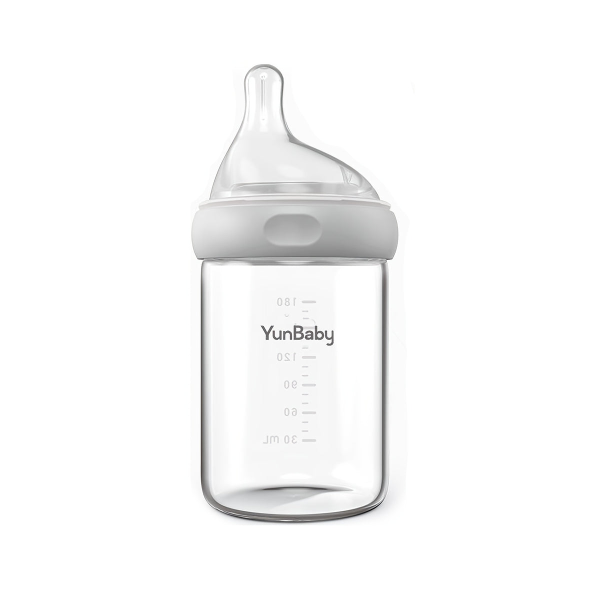 Slow Flow Glass Baby Bottles by YunBaby, 180 mL White Feeding Bottles with Listed Natural Rubber Nipples, Newborn 0+ Label and 1–6 Pack Options