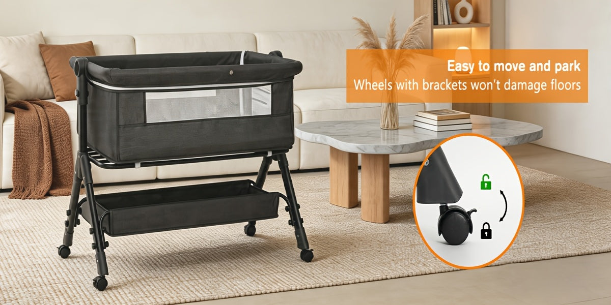 3-in-1 Baby Bassinet Bedside Sleeper with Wheels, Infant Cradle in Black, Gray or Pink with 17.61 lb Product Weight and Listed 33 lb Limit