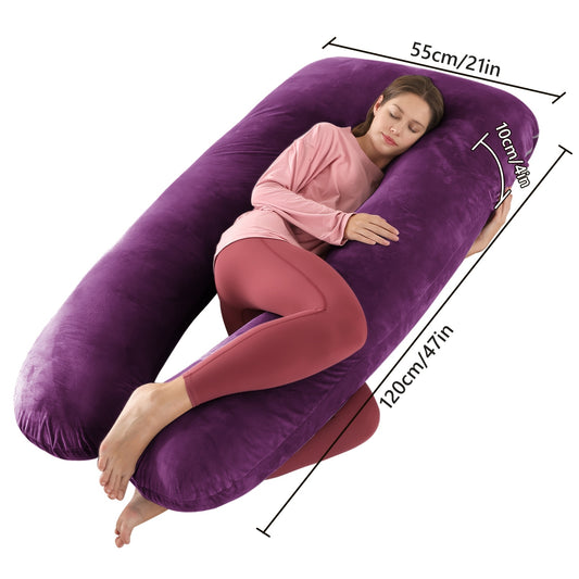 Maternity Back Neck and Leg Support Pillow, U-Shaped Portable Pregnancy Pillow, Soft Comfortable Polyester Body Pillow for Expecting Moms, Hand Wash or Dry Clean, Full Body Pregnancy Support