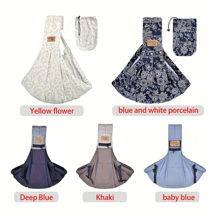 Pocketed Baby Sling Carrier for 1-24 Months, Vrbabies Lightweight Front Carry with Adjustable Shoulder Strap in Yellow Flower or Blue Porcelain
