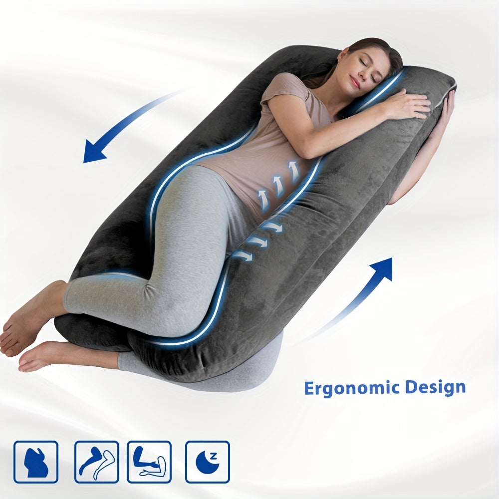 Maternity Back Neck and Leg Support Pillow, U-Shaped Portable Pregnancy Pillow, Soft Comfortable Polyester Body Pillow for Expecting Moms, Hand Wash or Dry Clean, Full Body Pregnancy Support