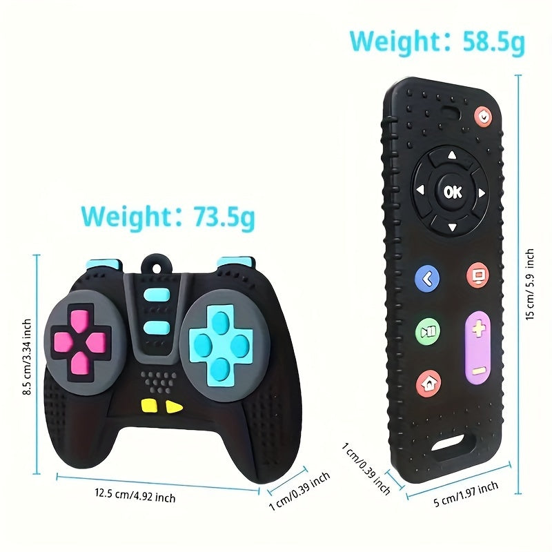 Silicone Baby Teething Toys with TV Remote and Game Controller Designs, Soft Chew Toys with Colorful Button Details for Supervised Play