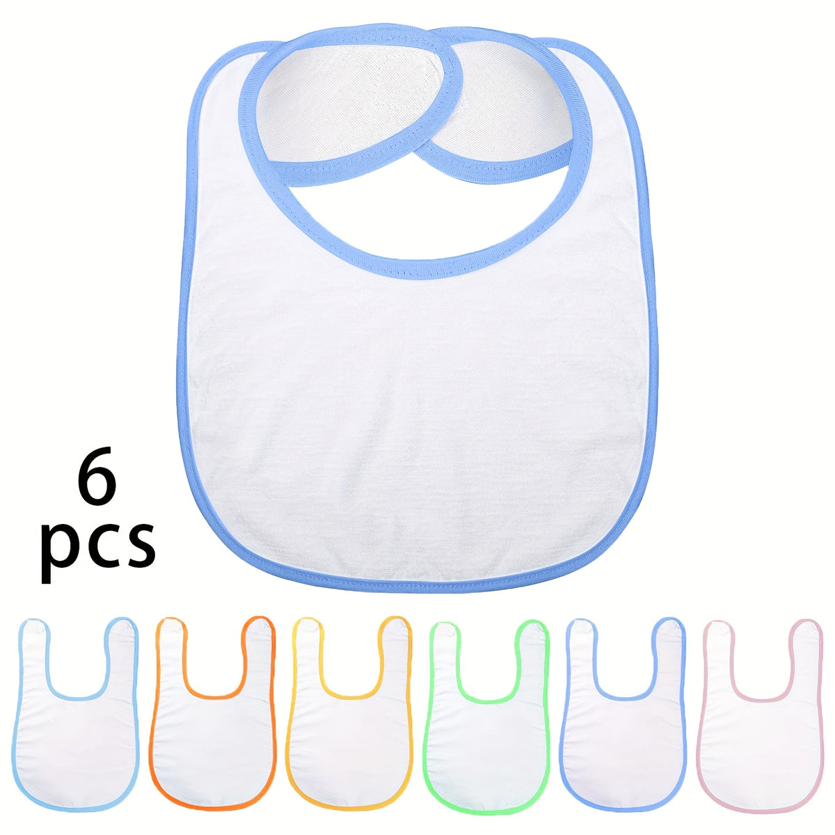 White Sublimation Baby Bibs, Set of 6 Reusable Knit Fabric Feeding Bibs for Toddler Mealtimes, DIY Printing and Everyday Use