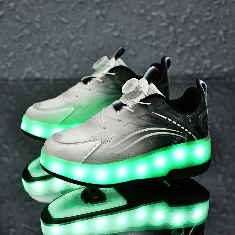 Kids Light-Up Roller Shoes with Removable Wheels, LED Flashing Gradient Skate Sneakers for Little Kid and Big Kid Outdoor Play in Three Colors