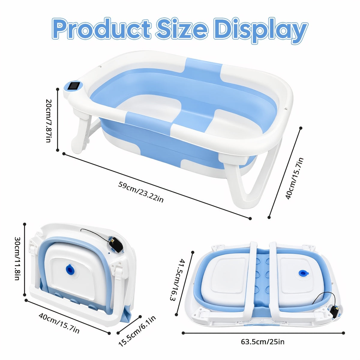Space-Saving Baby Bath Tub with Soft Cushion and Thermometer, Foldable Portable Bathtub for Supervised Bath Time at Home and Travel