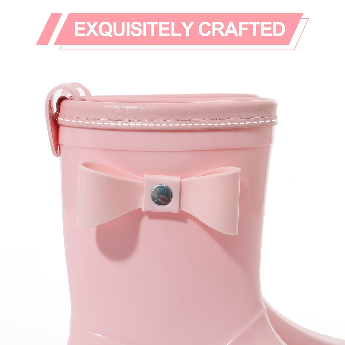 Girls Bow Rain Boots with Pull Tabs, Lightweight One-Piece Molded Toddler and Little Kid Boots in Pink, Burgundy, Dark Violet or Black for Rainy-Day Outings
