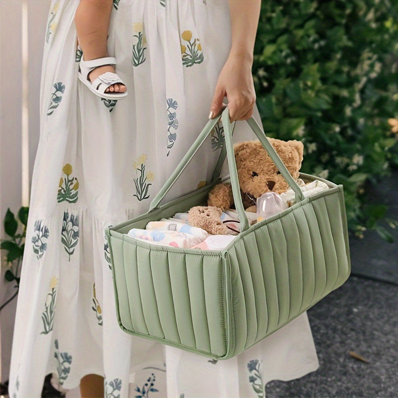 Stylish Storage Basket Diaper Caddy, Portable Nursery Organizer Basket for Diapers & Baby Essentials โ Freestanding Design for Changing Table, Crib Side & Nursery Shelf Storage