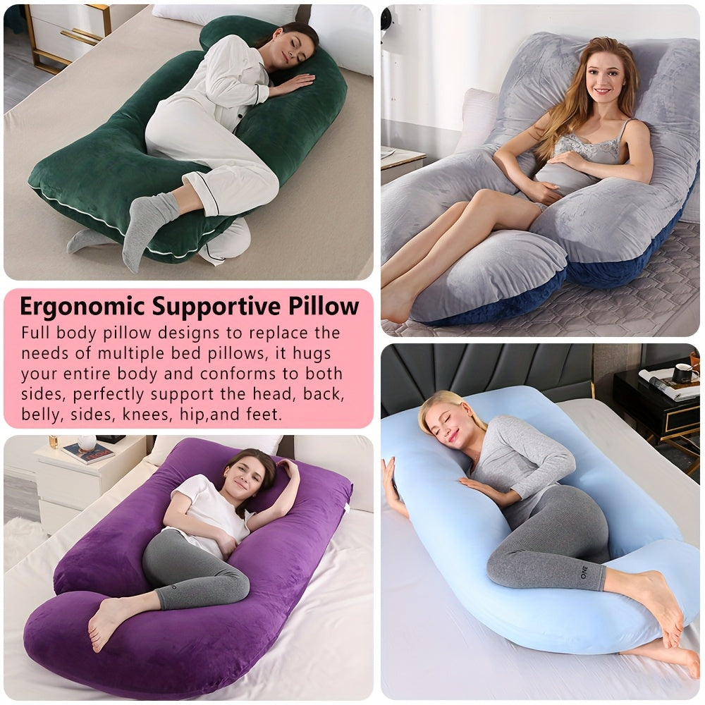 J-Shaped Full Body Pregnancy Pillow, 62-Inch Maternity Pillow with Removable Pillowcase, Large Size Back to Leg Support for Comfortable Pregnancy Sleep, Great Baby Shower and Holiday Gift