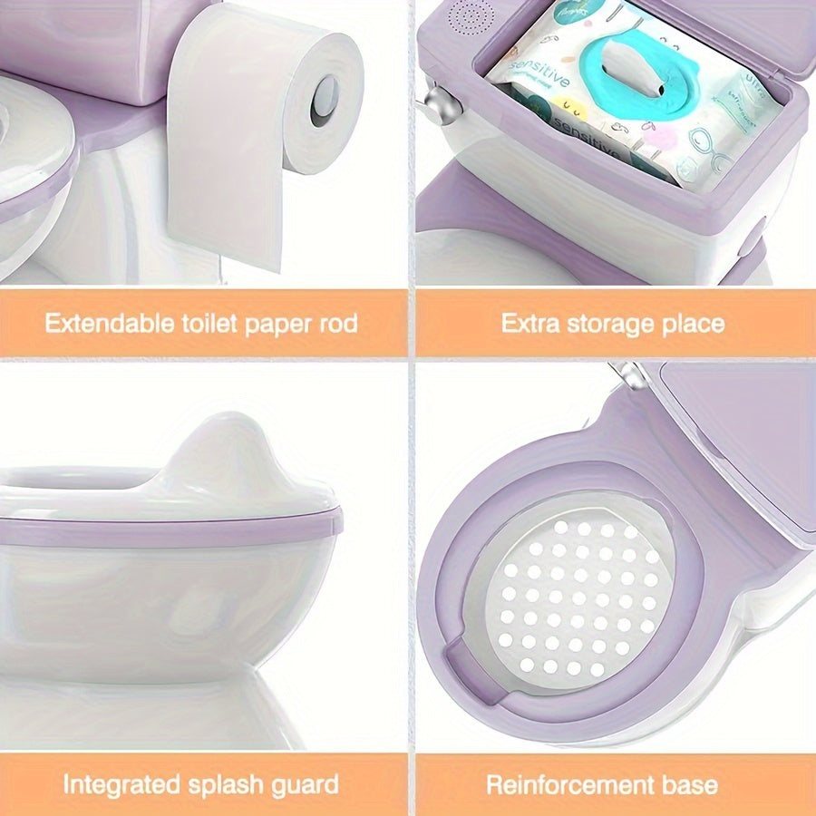 Realistic Toilet Transition Potty Seat with Wipe Storage and Disposable Liners, Real-Feel Diaper Seat for Toddlers, Easy to Clean and Assemble, Purple