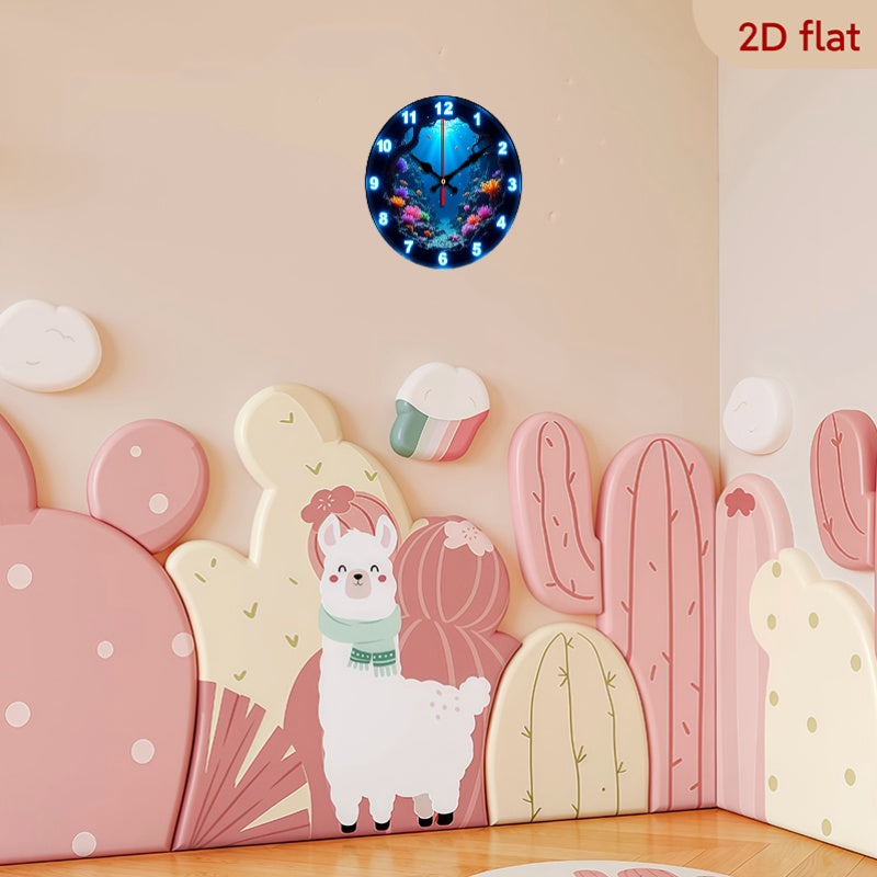 Underwater Nursery Wall Clock 10 Inch with Glow-in-the-Dark Fish and Coral Print, Silent Round 2D Flat Clock for Ocean-Themed Room Decor